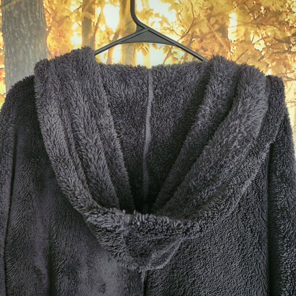 Natural Reflections Small Anthracite Cozy Hooded Cardigan Long Fleece Black NWT - Picture 8 of 13